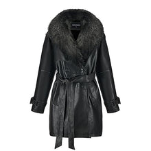 Load image into Gallery viewer, GRAN ORIENTE Faux Leather Jacket for Women With Faux Fur Coat Winter Parka Jacket Women GK052-BLACK-M