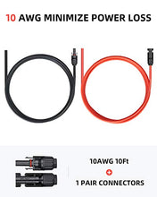 Load image into Gallery viewer, BougeRV 10 Feet 10AWG Solar Extension Cable with Female and Male Connector with Extra Free Pair of Connectors Solar Panel Adaptor Kit Tool (10FT Red + 10FT Black)