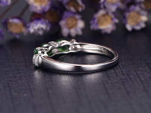 Load image into Gallery viewer, 4x5mm Oval Cut Natural Green Tsavorite Solid 14k White Gold Diamond Wedding Band Stacking Engagement Ring Women Men Anniversary Gift Promise Bridal Set