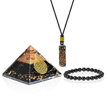 Load image into Gallery viewer, Orgone Pyramid Pendant | Emf Protection Positive Energy Generator | 3 in 1 Black Tourmaline Chakra Bracelet Orgonite Pyramid Pendant for Chakra Balance Deep Meditation Inner Mind Healing Empowerment