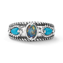Load image into Gallery viewer, Carolyn Pollack Sterling Silver Sleeping Beauty Turquoise Opal Triple Band Ring, size 8
