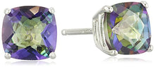 Load image into Gallery viewer, Sterling Silver Cushion-Cut Checkerboard Mystic Fire Topaz Stud Earrings (6mm)