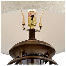 Load image into Gallery viewer, Andreas Industrial Table Lamp with Nightlight and USB Port Brown Metal Oatmeal Fabric Tapered Drum Shade Antique LED Edison Bulb for Living Room Bedroom Bedside Nightstand Office - Franklin Iron Works