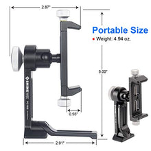 Load image into Gallery viewer, Phone Holder Adapter for Tripod, On Table iPhone Stand, Arca QR, 1/4" Screw Mount, 360 Degree Ball Head Rotate & Tilt Vertical & Horizontal, Fits iPhone 6 7 8 X 11 Pro Se Samsung Phone Clamp