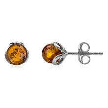 Load image into Gallery viewer, Amber Sterling Silver Small Ball Stud Earrings