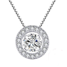 Load image into Gallery viewer, YL Round Halo Necklace Sterling Silver Dancing Diamond Solitaire Pendant Round Cubic Zirconia Jewelry for Women