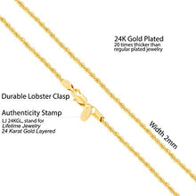 Load image into Gallery viewer, LIFETIME JEWELRY 2mm Rope Chain Necklace 24k Real Gold Plated for Women and Men (Yellow Gold, 18)