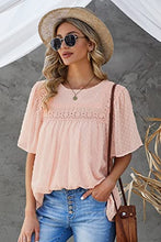 Load image into Gallery viewer, Paitluc Ladies Tops and Blouses Swiss Dot Crewneck Lace Crochet Pom Pom Flowy Short Sleeves Tops Apricot L