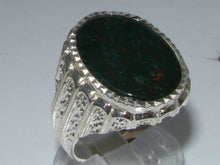 Load image into Gallery viewer, Sterling Silver Large Mens Oval Cut Bloodstone Signet Ring - Size 11 - Sizes 8 to 12 Available