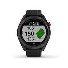 Load image into Gallery viewer, Garmin Approach S42, GPS Golf Smartwatch, Lightweight with 1.2" Touchscreen, 42k+ Preloaded Courses, Gunmetal Ceramic Bezel and Black Silicone Band, 010-02572-10