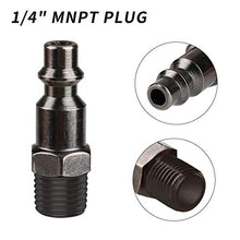 Load image into Gallery viewer, Hromee 4-Way Straight Air Manifold 5 Ports Aluminum Industrial Pneumatic Air Compressor Quick Connect Socket In Line Type Air Hose Splitter with 4 Couplers and 1/4" Male NPT Plug