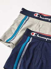 Load image into Gallery viewer, Champion Boys' Everyday Comfort Cotton Stretch Boxer Briefs 4-Pack, Navy/Teal/Grey Assortment, X Large