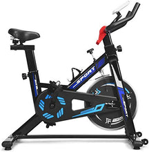 Load image into Gallery viewer, GYMAX Indoor Cycling Bike, Adjustable Exercise Bike with LCD Display, Comfortable Seat Cushion & 5-Position Adjustable Saddle, Professional Exercise Bike for Home Office Gym (Black+Blue)