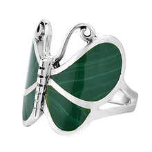 Load image into Gallery viewer, AeraVida Big Green Malachite Butterfly .925 Sterling Silver Ring (7)