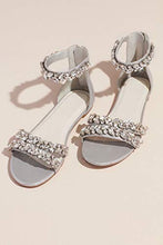 Load image into Gallery viewer, David's Bridal Jeweled Metallic Ankle Strap Flat Sandals Style Alessia, Silver Metallic, 6