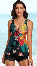 Load image into Gallery viewer, Cute Pineapple Tankini Swimsuits for Women Vinatge Floral Tummy Control Two Piece Bathing Suits Tank Top with Boyshorts XX-Large