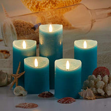Load image into Gallery viewer, glowiu Teal Candle Pillar Realistic Wick Battery Operated Candles Set of 3 Single Slim Sphere Turquoise Candles Electric Home Decor with 10-Key Remote Multi-Function (3, H 4"6"8" x D3")