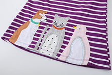 Load image into Gallery viewer, Toddler Girls Cotton Christmas Dress Long Sleeve Casual Purple Stripe Cat Appliques Playwear Jersey Shirt Dresses 4T
