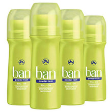 Load image into Gallery viewer, Ban Powder Fresh 24-hour Invisible Antiperspirant, 3.5oz Roll-on Deodorant for Women and Men, Underarm Wetness Protection, with Odor-fighting Ingredients (4 Pack)