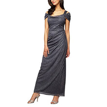Load image into Gallery viewer, Alex Evenings Women's Plus Size Long Cold Shoulder Dress with Ruched Skirt, Black Glitter, 22W