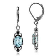 Load image into Gallery viewer, Silvershake 2.74ct. Genuine Blue Topaz 925 Sterling Silver Balinese Style Leverback Dangle Earrings