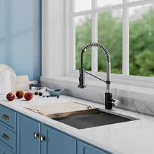 Load image into Gallery viewer, Kraus KPF-1610SFSMB Bolden 18-Inch Commercial Kitchen Faucet with Dual Function Pull-Down Sprayhead in All-Brite Finish, Spot Free Stainless Steel/Matte Black