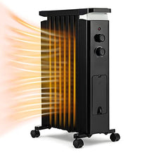 Load image into Gallery viewer, GOFLAME Oil Filled Radiator Heater, 1500W Electric Portable Space Heater with 3 Heat Settings and Built-In Thermostat, Oil Heater with Wheels, Tip-Over & Overheat Protection for Home Office (Black)