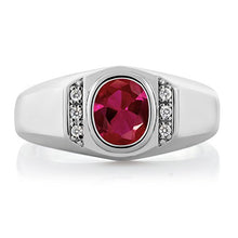 Load image into Gallery viewer, Gem Stone King Men's 925 Sterling Silver Red Created Ruby and White Created Sapphire Ring (1.21 Ct) (Size 10)