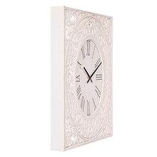 Load image into Gallery viewer, 24" Distressed White Ornate Wood Carved Wall Clock