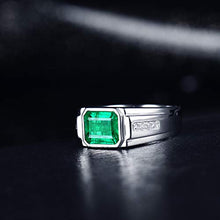 Load image into Gallery viewer, Lanmi 14K White Gold Natural Men's Emerald Ring Sapphire Tanzanite Engagement Wedding Band with Diamonds for Man