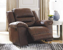 Load image into Gallery viewer, Signature Design by Ashley Stoneland Faux Leather Manual Pull Tab Rocker Recliner, Dark Brown