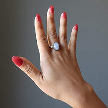 Load image into Gallery viewer, Agate Blue Lace Ring Boutique Genuine Oval Gemstone Banded Crystal Healing Adjustable Size 5-8 (Antiqued Copper)