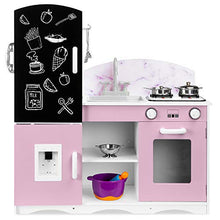 Load image into Gallery viewer, Best Choice Products Wooden Pretend Play Kitchen Toy Set for Kids w/ Chalkboard, Marble Backdrop, Realistic Design, Sounds, 7 Accessories Included - Pink