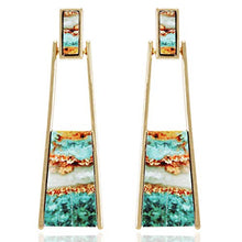Load image into Gallery viewer, BONALUNA Bohemian Wood And Marble Effect Oblong Shaped Drop Statement Earrings