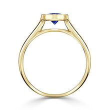 Load image into Gallery viewer, 18K Yellow Gold Round-Cut Blue Sapphire Gemstone Solitaire Engagement Ring Bezel (1/3 cttw) Size 9