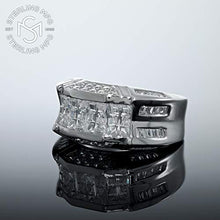 Load image into Gallery viewer, Men's Sterling Silver .925 Designer Ring Band Featuring 52 Round and Baguette Invisible and Channel Set Cubic Zirconia (CZ) Stones (14)