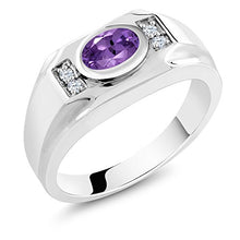 Load image into Gallery viewer, Gem Stone King Sterling Silver Oval Purple Amethyst & White Created Sapphire Men's Ring 1.26 cttw (Size 7)