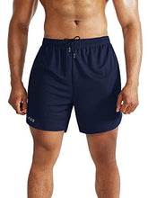 Load image into Gallery viewer, Neleus Men's 2 in 1 Running Shorts with Liner,Dry Fit Workout Shorts with Pockets,6070,2 Pack,Black/Navy Blue,US XL,EU 2XL