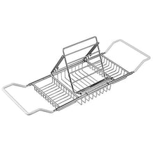 Load image into Gallery viewer, 304 Stainless Steel Bathtub Caddy Tray Expandable Bath Organizer, Tub Shelf for Reading with Book Rack,Perfect for Relaxing,Fits Most Bathtubs