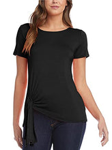Load image into Gallery viewer, Dbtanjy Women's Crew Neck Short Sleeve Shirts Tie Front Knot Blouse Casual Tunic Tops (Black,Small,Small)