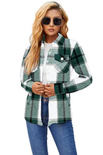 Load image into Gallery viewer, SANGTREE Girl's Plaid Jacket Shackets Flannel Button Down Long Sleeve Classic Print Shirt Coat Tops, Yf8 Plaid Jacket -Green White, 2-3T = Tag 100