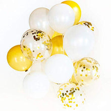 Load image into Gallery viewer, 50 Pieces Gold, White and Gold Confetti Balloons | PREFILLED 14 Inch Latex, Metallic, Confetti Balloons for Party, Decorations, Wedding & Bridal (with Ribbon)