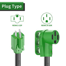 Load image into Gallery viewer, RVGUARD 50 Amp to 110 Volt RV Adapter Cord 12 Inch, NEMA 5-15P to NEMA 14-50R Electrical Power Adapter with LED Power Indicator, Green