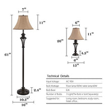 Load image into Gallery viewer, Smeike 3 Pack Lamp Set (2 Table Lamps, 1 Floor Lamp), 3-Piece Vintage Style Table and Floor Lamp Set in Bronze Finish with Brown Fabric Lamp Shades, 26" and 61"(H), Solid Iron