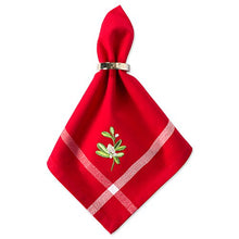 Load image into Gallery viewer, DII Embroidered Corner Christmas & Holiday Tabletop Collection, Napkin Set, Mistletoe 6 Piece