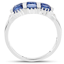 Load image into Gallery viewer, 1.47 Carats Genuine Kyanite and White Diamond (I-J, I2-I3) Ring Solid .925 Sterling Silver With Rhodium Plating