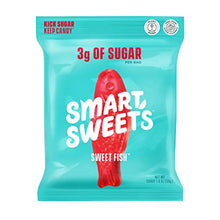 Load image into Gallery viewer, SmartSweets Sweet Fish, Candy with Low Sugar (3g), Low Calorie (100), No Artificial Sweeteners, Vegan, Plant-Based, Gluten-Free, Non-GMO, Healthy Snack for Kids & Adults, 1.8oz (Pack of 12)
