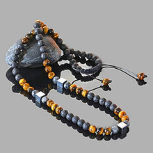 Load image into Gallery viewer, Long Beaded Necklace for Men Natural Stone Statement Jewelry Hematite Tigers Eye Labradorite Lava