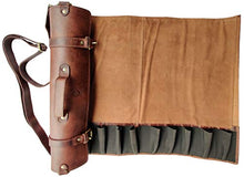 Load image into Gallery viewer, Rustic Town Leather Knife Roll Storage Bag | Elastic and Expandable 11 Pockets with Tool Pouch | Adjustable/Detachable Shoulder Strap | Travel-Friendly Chef Knife Case Roll (Walnut Brown)