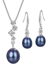 Load image into Gallery viewer, Mints Black Freshwater Pearl Jewelry Set Sterling Silver Necklace and Earrings Set Fine Jewelry for Women